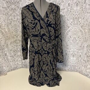 Boden Navy Blue And Grey Scroll Print Wrap Dress Size Size 16A